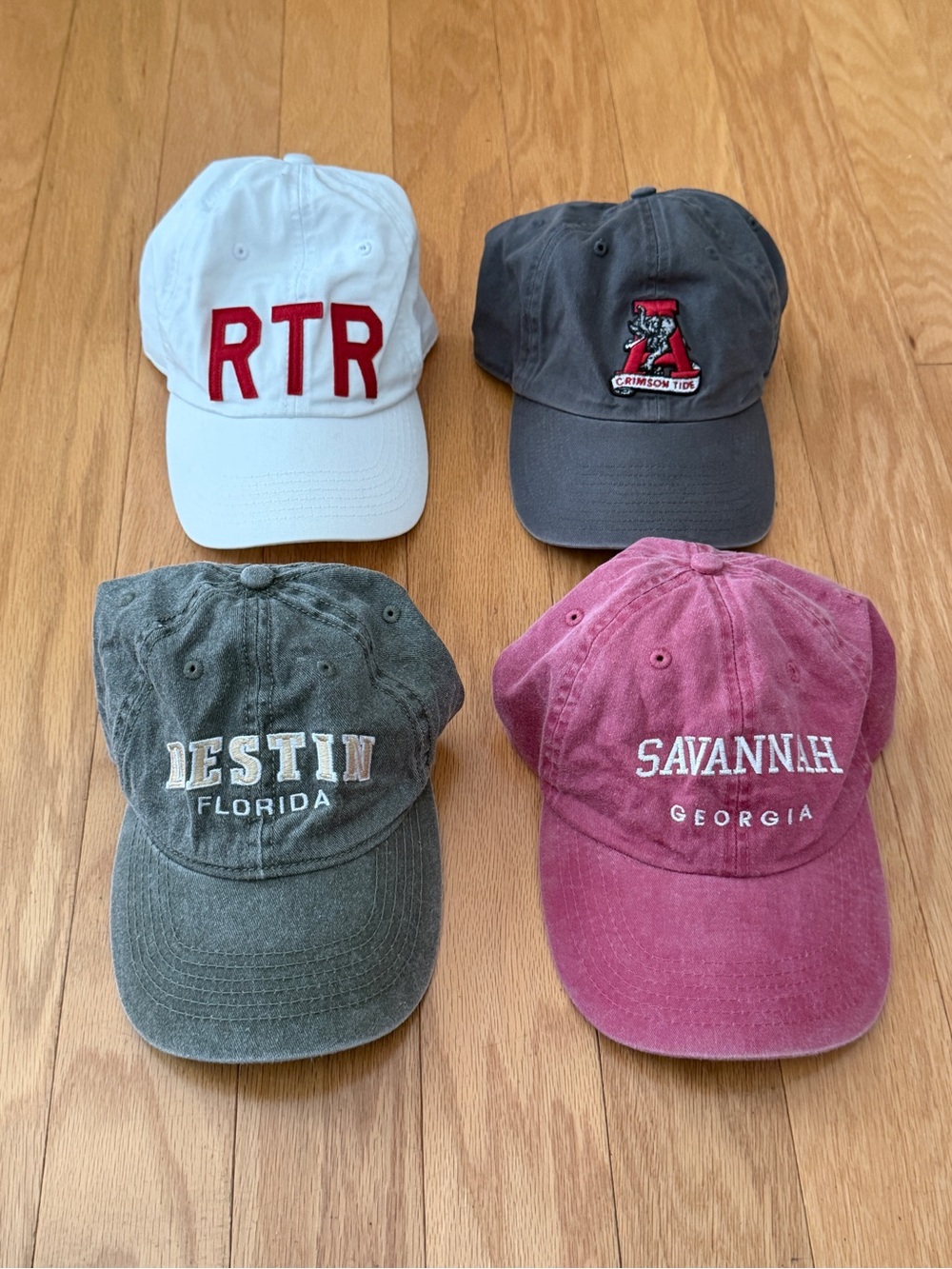 Adjustable Baseball Caps (4) - White, Charcoal, Light Grey, & Red